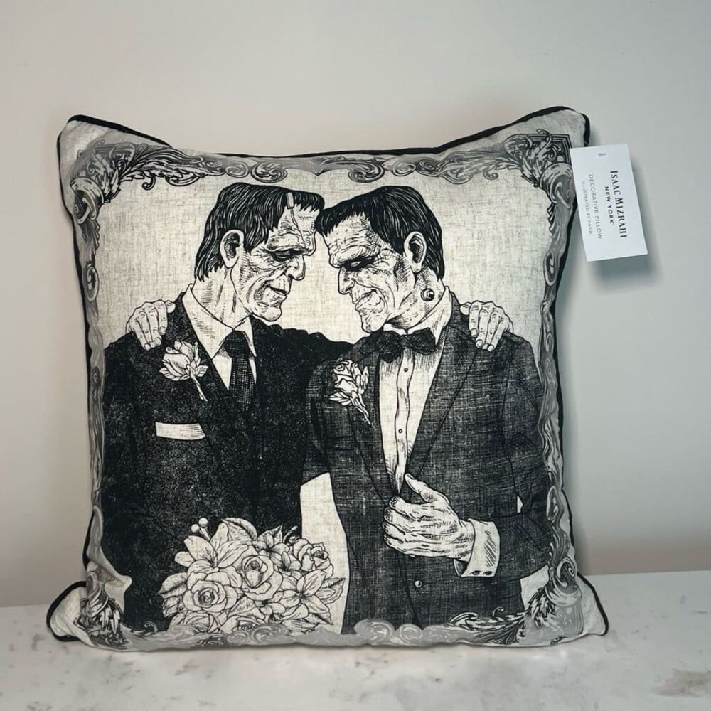Isaac Mizrahi Halloween Frankenstein Grooms LGBTQ+ Pride Pillow